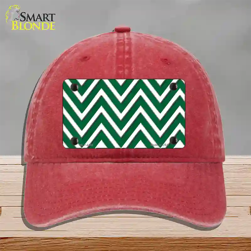 Green White Large Chevron Novelty License Plate Hat Unconstructed Cotton / Red