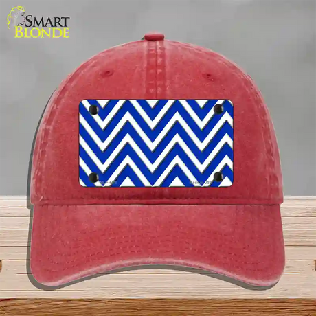 Blue White Large Chevron Novelty License Plate Hat Unconstructed Cotton / Red