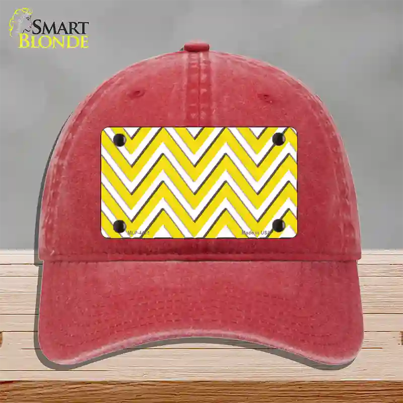 Yellow White Large Chevron Novelty License Plate Hat Unconstructed Cotton / Red