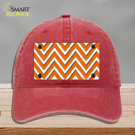 Orange White Large Chevron Novelty License Plate Hat Unconstructed Cotton / Red