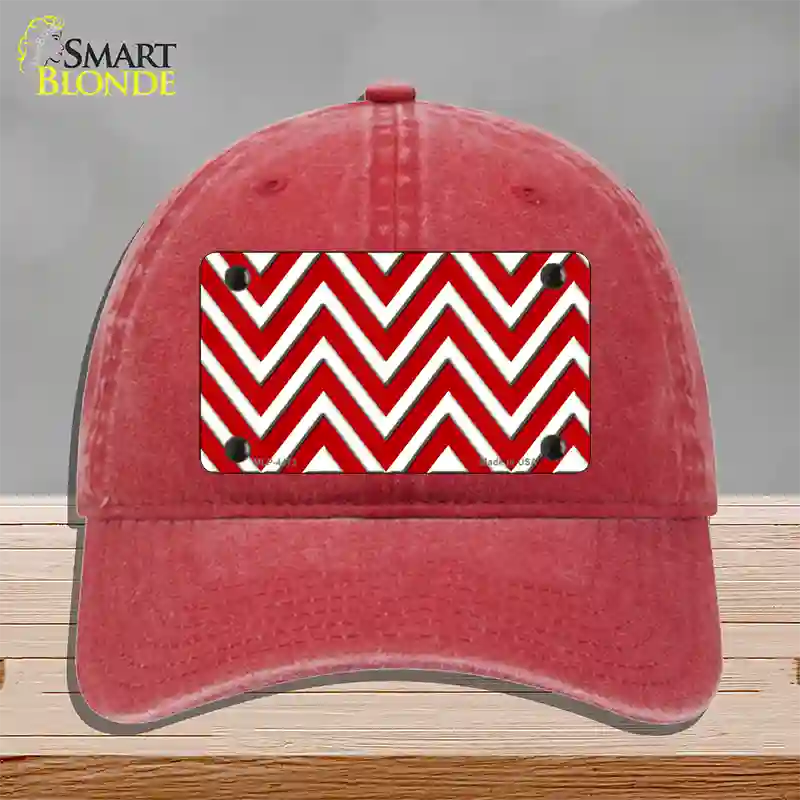 Red White Large Chevron Novelty License Plate Hat Unconstructed Cotton / Red