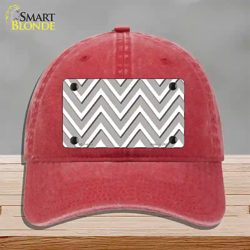 Grey White Large Chevron Novelty License Plate Hat Unconstructed Cotton / Red