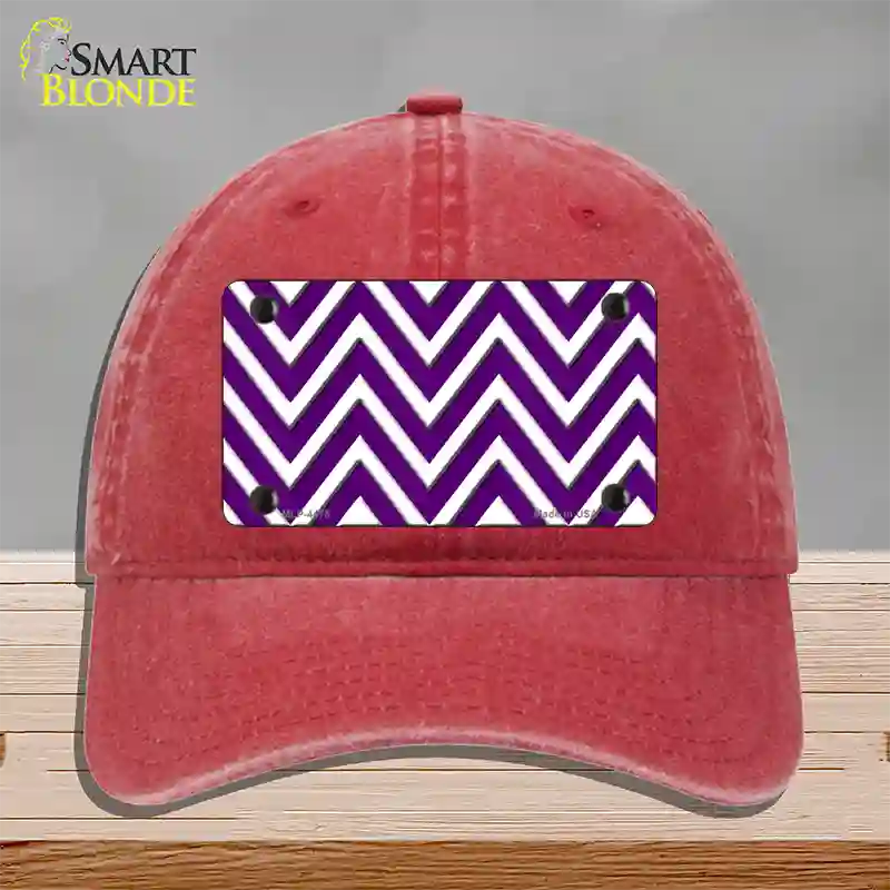 Purple White Large Chevron Novelty License Plate Hat Unconstructed Cotton / Red