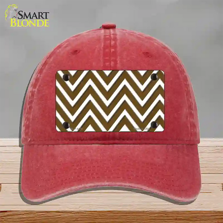 Brown White Large Chevron Novelty License Plate Hat Unconstructed Cotton / Red