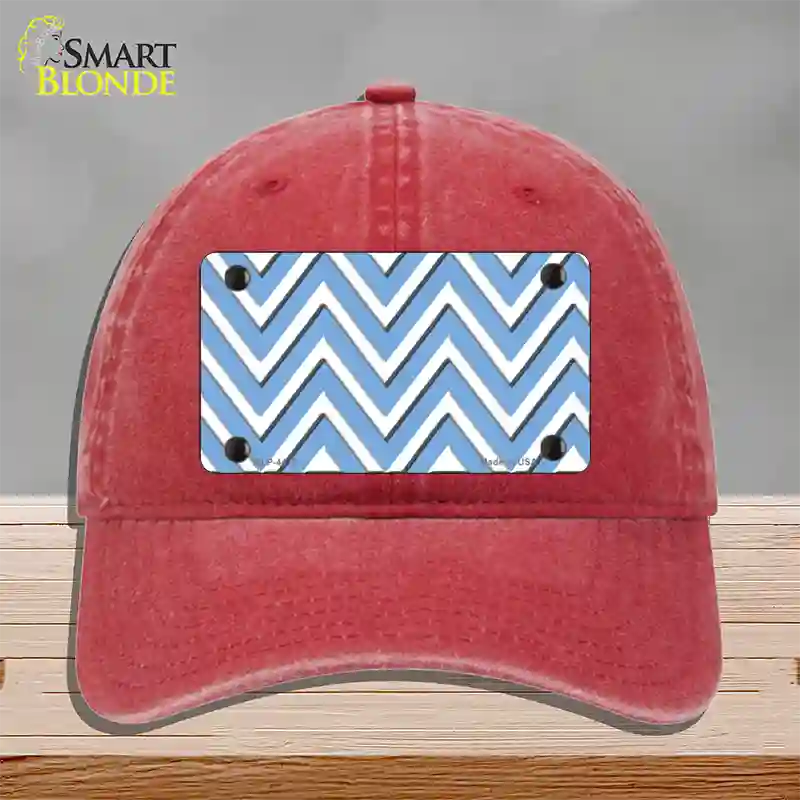 Light Blue White Large Chevron Novelty License Plate Hat Unconstructed Cotton / Red