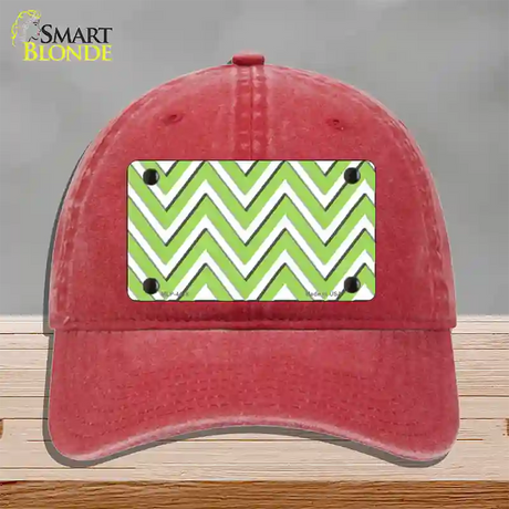 Lime Green White Large Chevron Novelty License Plate Hat Unconstructed Cotton / Red