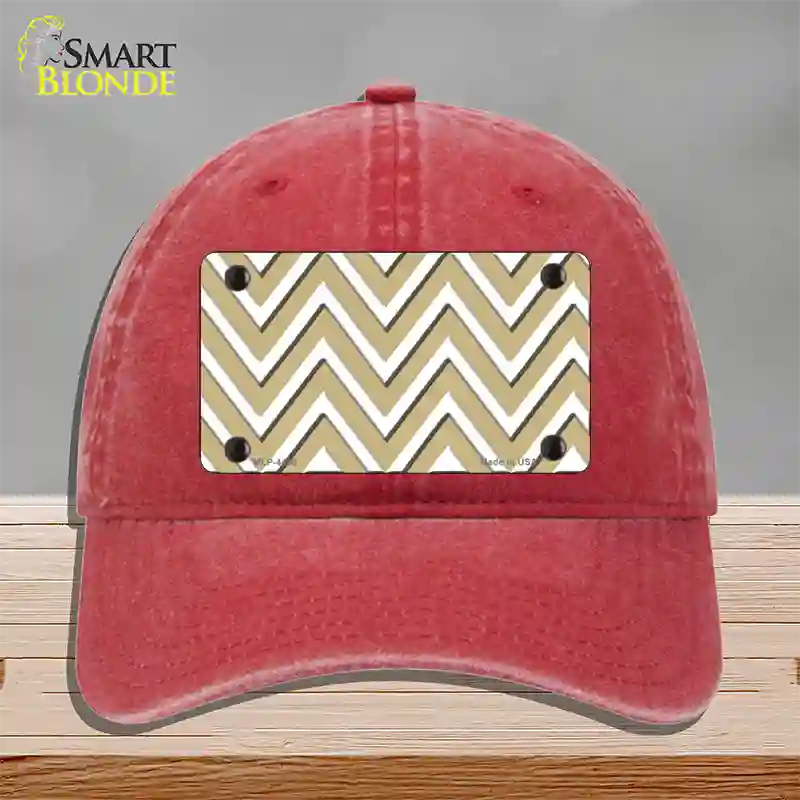 Gold White Large Chevron Novelty License Plate Hat Unconstructed Cotton / Red