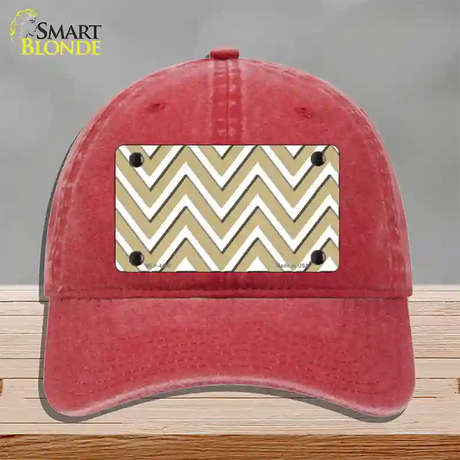 Gold White Large Chevron Novelty License Plate Hat Unconstructed Cotton / Red