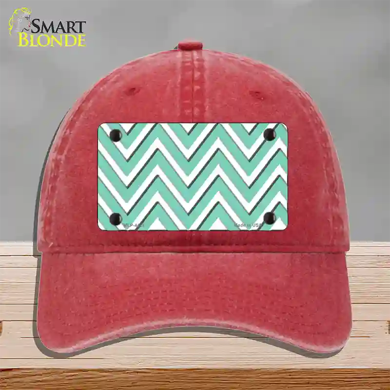 Mint White Large Chevron Novelty License Plate Hat Unconstructed Cotton / Red