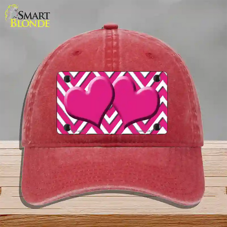 Pink White Large Chevron Hot Pink Center Hearts Novelty License Plate Hat Unconstructed Cotton / Red