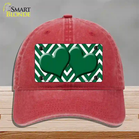 Green White Large Chevron Green Center Hearts Novelty License Plate Hat Unconstructed Cotton / Red