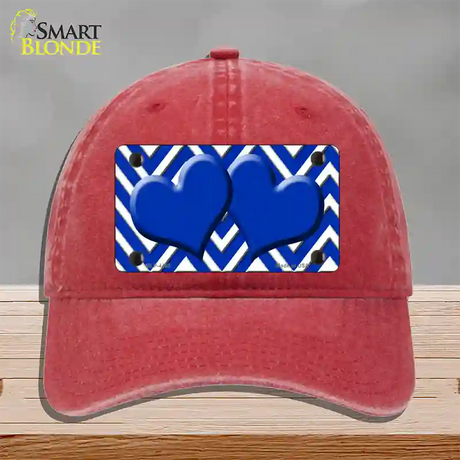 Blue White Large Chevron Blue Center Hearts Novelty License Plate Hat Unconstructed Cotton / Red