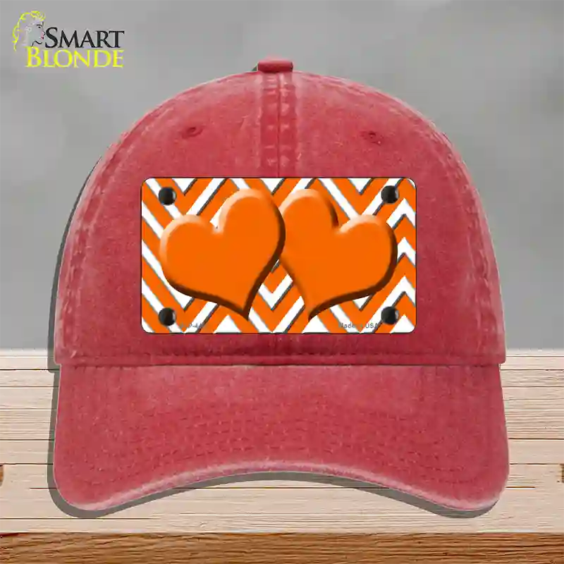 Orange White Large Chevron Orange Center Hearts Novelty License Plate Hat Unconstructed Cotton / Red