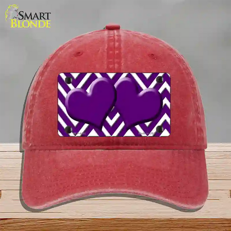 Purple White Large Chevron Purple Center Hearts Novelty License Plate Hat Unconstructed Cotton / Red