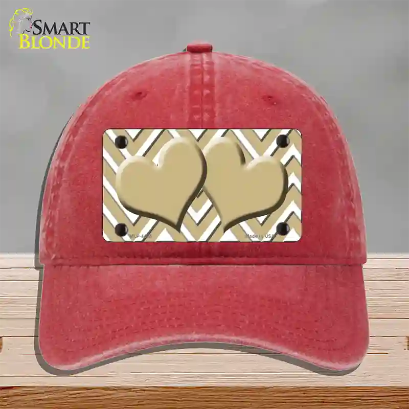 Gold White Large Chevron Gold Center Hearts Novelty License Plate Hat Unconstructed Cotton / Red