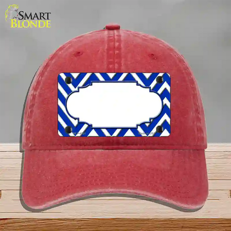 Blue White Large Chevron Center Scallop Novelty License Plate Hat Unconstructed Cotton / Red