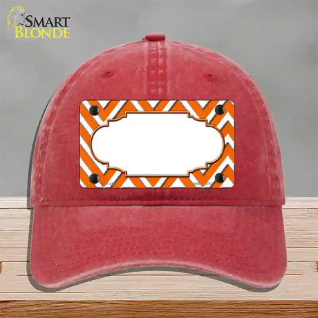 Orange White Large Chevron Center Scallop Novelty License Plate Hat Unconstructed Cotton / Red