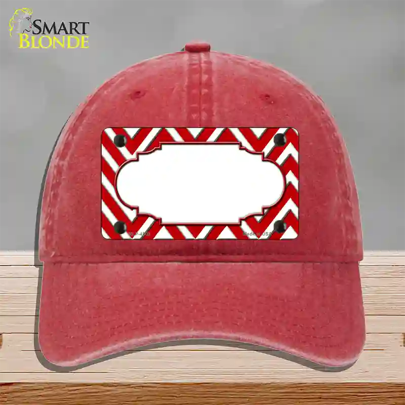 Red White Large Chevron Center Scallop Novelty License Plate Hat Unconstructed Cotton / Red