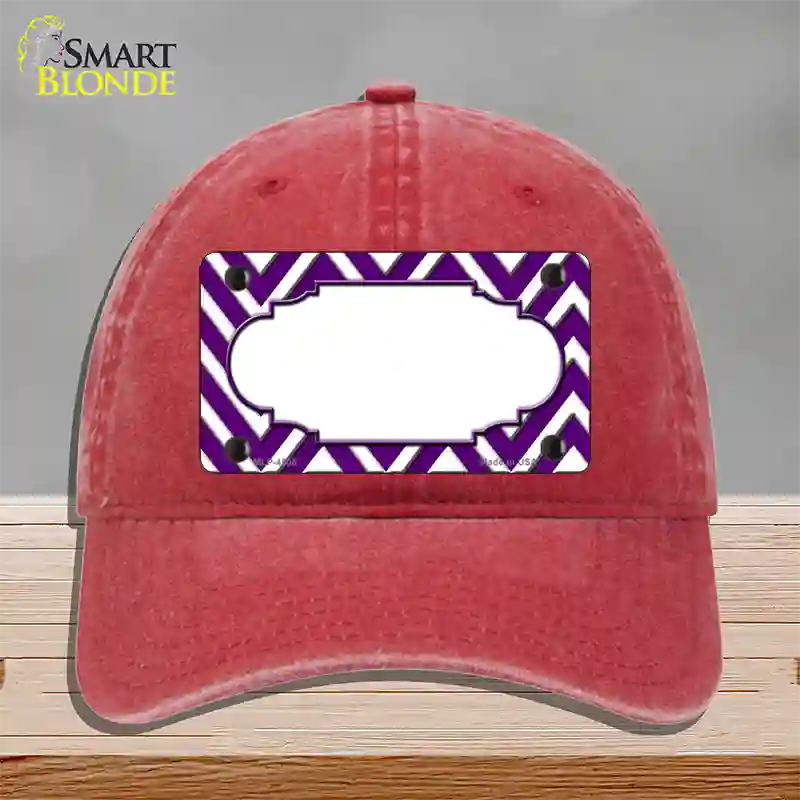 Purple White Large Chevron Center Scallop Novelty License Plate Hat Unconstructed Cotton / Red