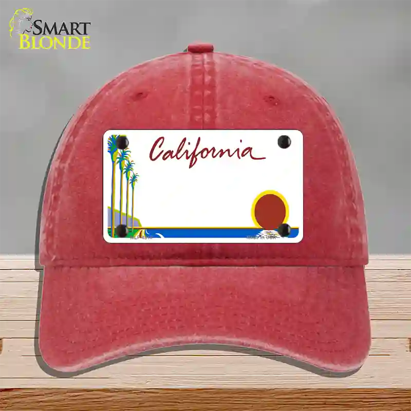 California Palm Trees State Blank Novelty License Plate Hat Unconstructed Cotton / Red