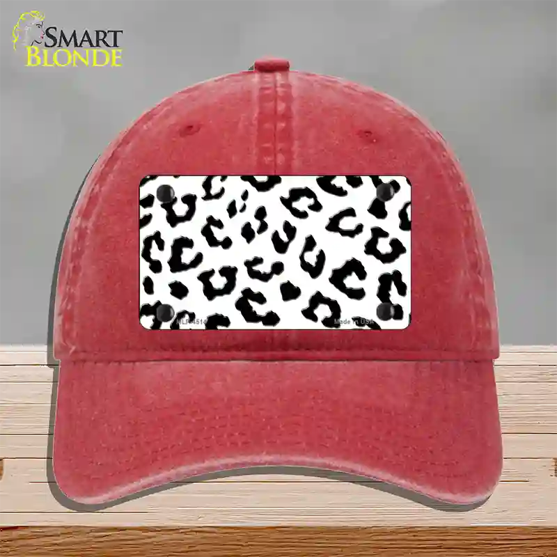 White Black Cheetah Novelty License Plate Hat Unconstructed Cotton / Red