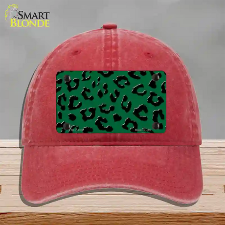 Green Black Cheetah Novelty License Plate Hat Unconstructed Cotton / Red