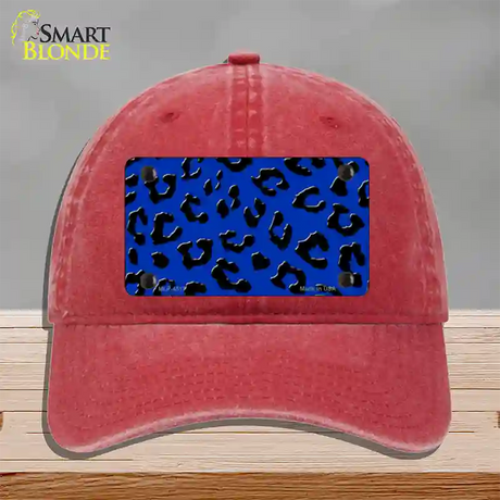 Blue Black Cheetah Novelty License Plate Hat Unconstructed Cotton / Red