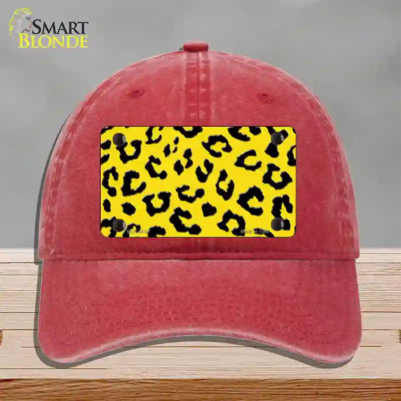 Yellow Black Cheetah Novelty License Plate Hat Unconstructed Cotton / Red