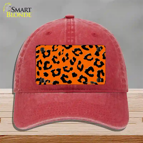 Orange Black Cheetah Novelty License Plate Hat Unconstructed Cotton / Red