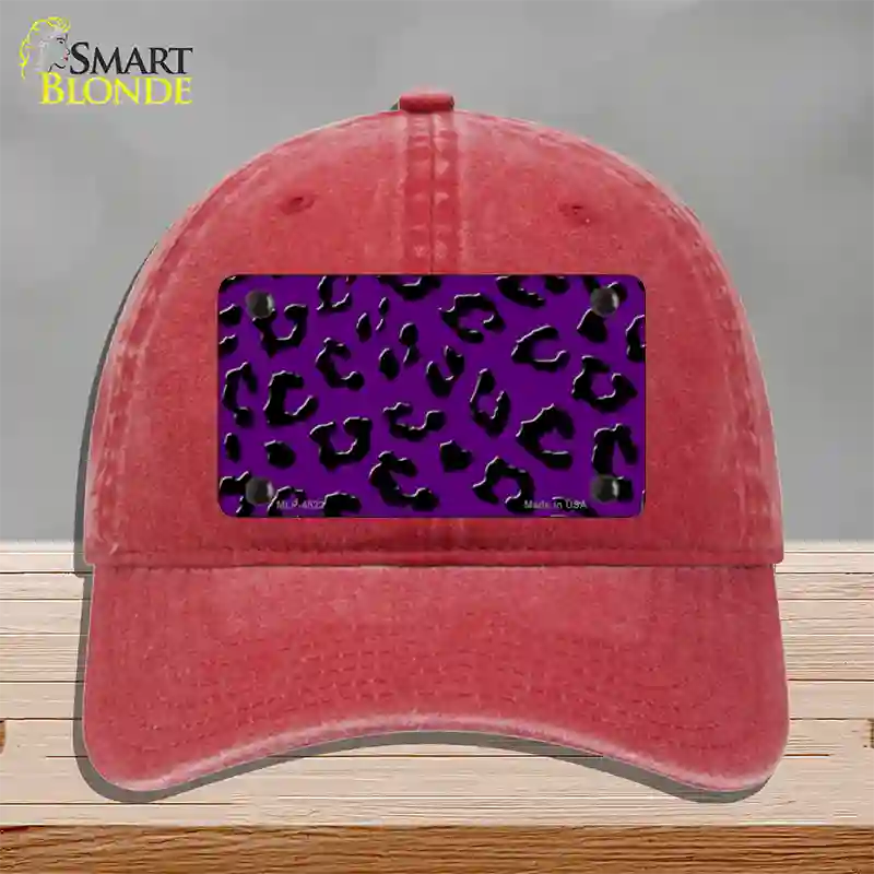 Purple Black Cheetah Novelty License Plate Hat Unconstructed Cotton / Red