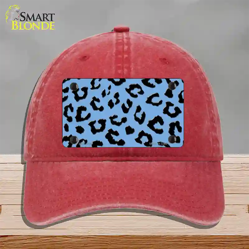 Light Blue Black Cheetah Novelty License Plate Hat Unconstructed Cotton / Red