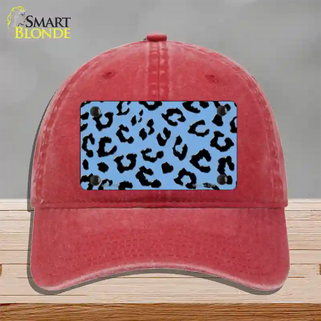 Light Blue Black Cheetah Novelty License Plate Hat Unconstructed Cotton / Red