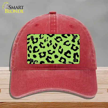 Lime Green Black Cheetah Novelty License Plate Hat Unconstructed Cotton / Red