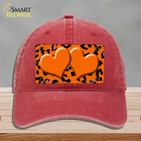 Orange Black Cheetah Orange Center Hearts Novelty License Plate Hat Unconstructed Cotton / Red