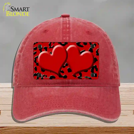 Red Black Cheetah Red Center Hearts Novelty License Plate Hat Unconstructed Cotton / Red