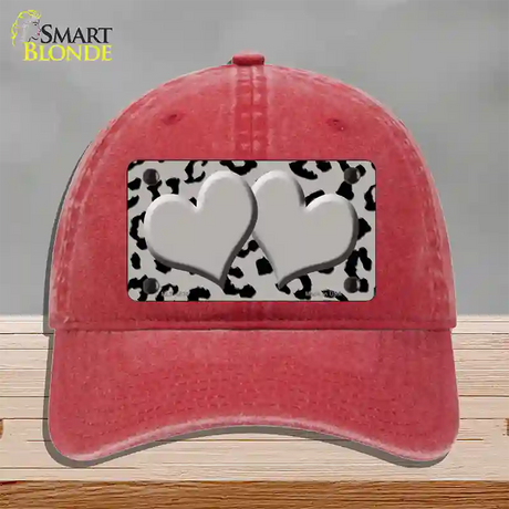 Grey Black Cheetah Gray Center Hearts Novelty License Plate Hat Unconstructed Cotton / Red