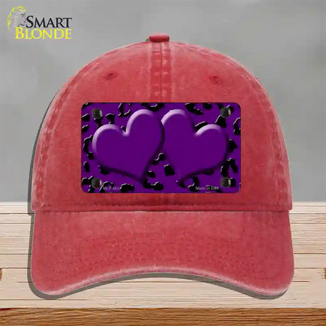 Purple Black Cheetah Purple Center Hearts Novelty License Plate Hat Unconstructed Cotton / Red