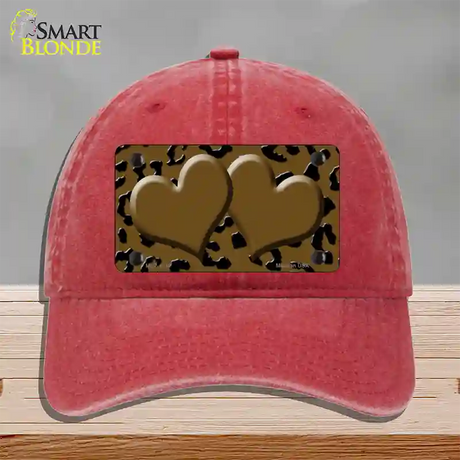 Brown Black Cheetah Brown Center Hearts Novelty License Plate Hat Unconstructed Cotton / Red