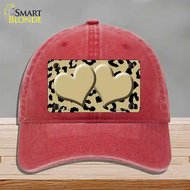 Gold Black Cheetah Gold Center Hearts Novelty License Plate Hat Unconstructed Cotton / Red