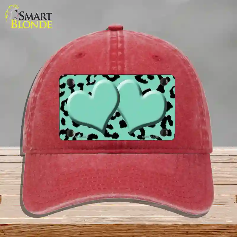 Mint Black Cheetah Mint Center Hearts Novelty License Plate Hat Unconstructed Cotton / Red