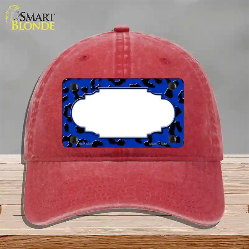 Blue Black Cheetah Scallop Novelty License Plate Hat Unconstructed Cotton / Red