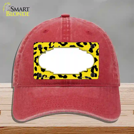 Yellow Black Cheetah Scallop Novelty License Plate Hat Unconstructed Cotton / Red