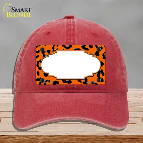 Orange Black Cheetah Scallop Novelty License Plate Hat Unconstructed Cotton / Red