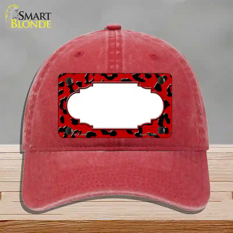 Red Black Cheetah Scallop Novelty License Plate Hat Unconstructed Cotton / Red