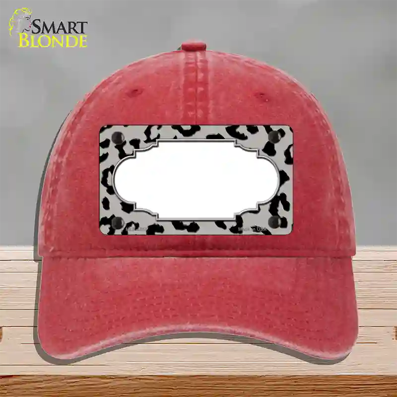 Grey Black Cheetah Scallop Novelty License Plate Hat Unconstructed Cotton / Red