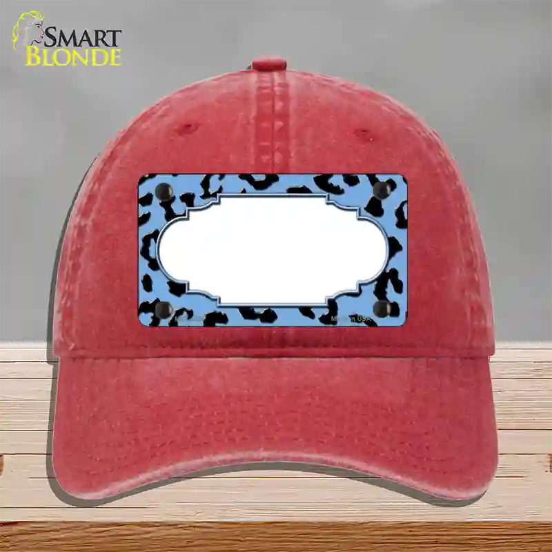 Light Blue Black Cheetah Scallop Novelty License Plate Hat Unconstructed Cotton / Red