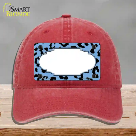 Light Blue Black Cheetah Scallop Novelty License Plate Hat Unconstructed Cotton / Red