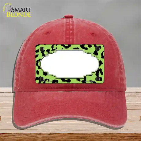 Lime Green Black Cheetah Scallop Novelty License Plate Hat Unconstructed Cotton / Red