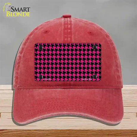 Pink Black Houndstooth Novelty License Plate Hat Unconstructed Cotton / Red