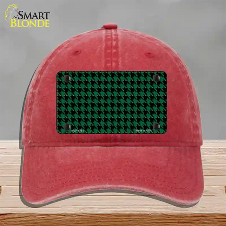 Green Black Houndstooth Novelty License Plate Hat Unconstructed Cotton / Red